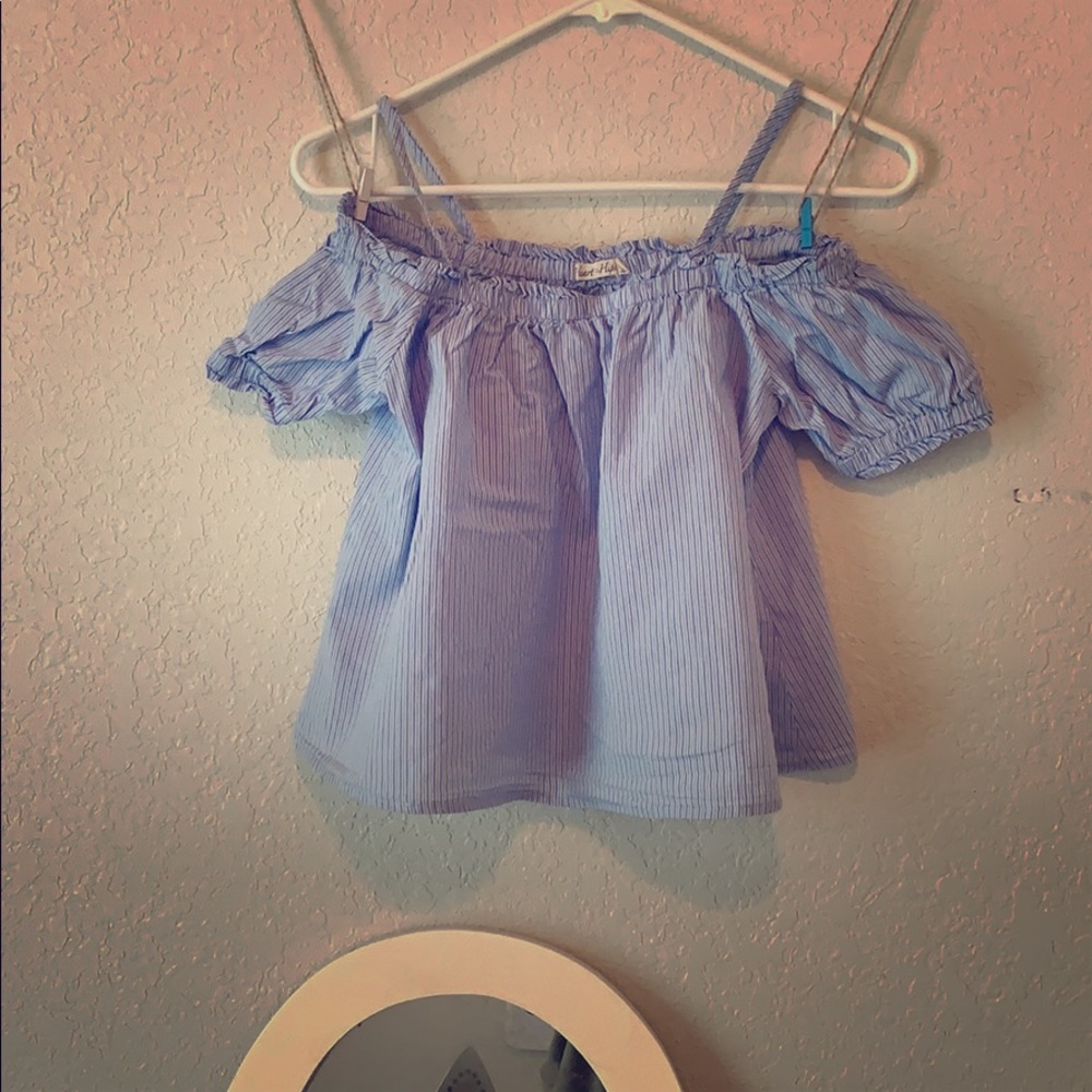 A heart & hips blue and white crop top